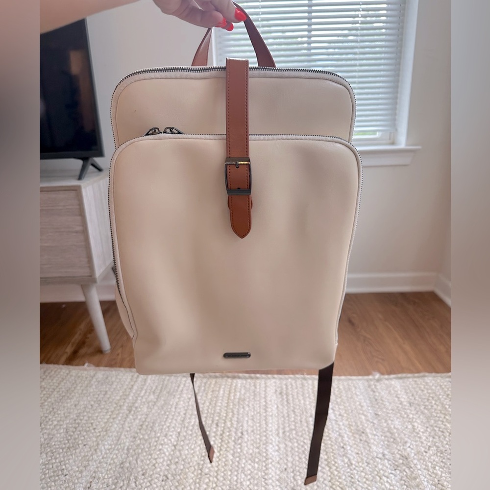 CLUCI Genuine Leather 15.6 in Laptop Work Backpack Purse for Women Beige Brown